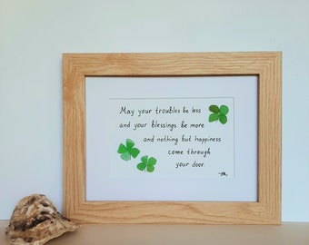 Sea Glass Art Four Leaf Clover, Irish prayer, Gorgeous gift for Family, friends, Birthday Gift, Christmas gift, Housewarming, Anniversary