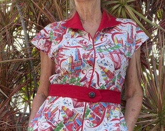 1940’s Vintage Style Playsuit “city skyscrapers “