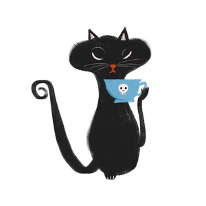 Hand-Drawn Black Cat Witch Clipart: Retro Halloween PNG (Digital Download)