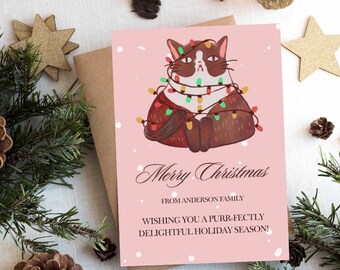 Katze Weihnachtskarte Download | Bearbeitbarer Urlaub Einladen | Katzen Karte | Festliche Katze | Weihnachtskatze | Druckbare Karte | Frohe Weihnachten | Süße Katze