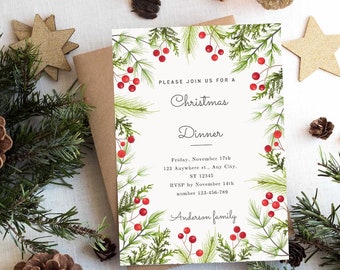Christmas Dinner Invitation Editable Printable Holiday Party Invitation Merry Christmas Digital Download Dinner Party Template For Christmas