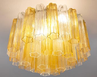 Murano glass Tronchi chandelier in light amber and clear color
