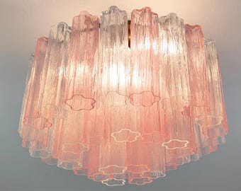 Murano glass Tronchi chandelier in pink and clear color