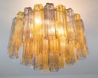 Murano glass Tronchi chandelier in smokey gray and light amber color