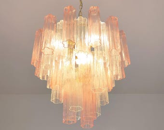Murano glass Tronchi chandelier in pink and clear color
