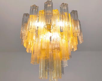 Murano glass Tronchi chandelier in smokey gray and amber color