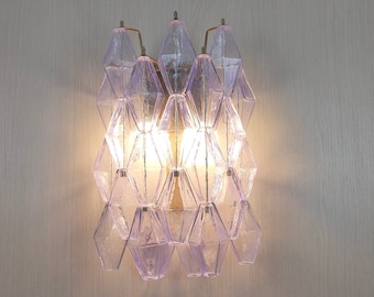 Murano glass polyhedral wall sconce in purple lavender color