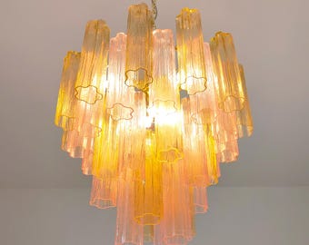 Murano glass Tronchi chandelier in light amber and pink color