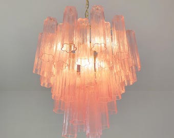 Murano glass Tronchi chandelier in pink color