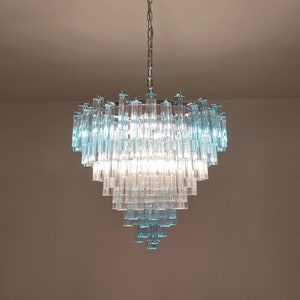 Murano triedri glass chandelier clear and turquoise