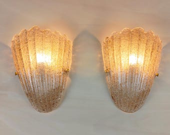 Pair of Murano glass wall sconces smokey brown grained half cup