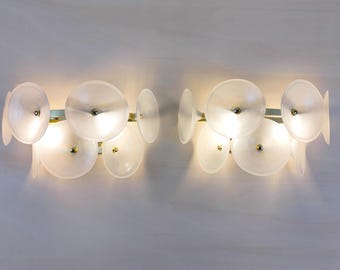 Pair of Murano glass wall sconces with satin Trumpets