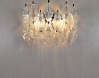 Murano glass clear polyhedral wall sconce