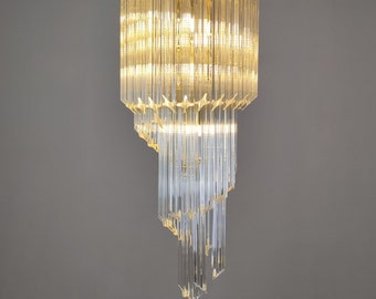 Murano glass clear quadrihedral chandelier