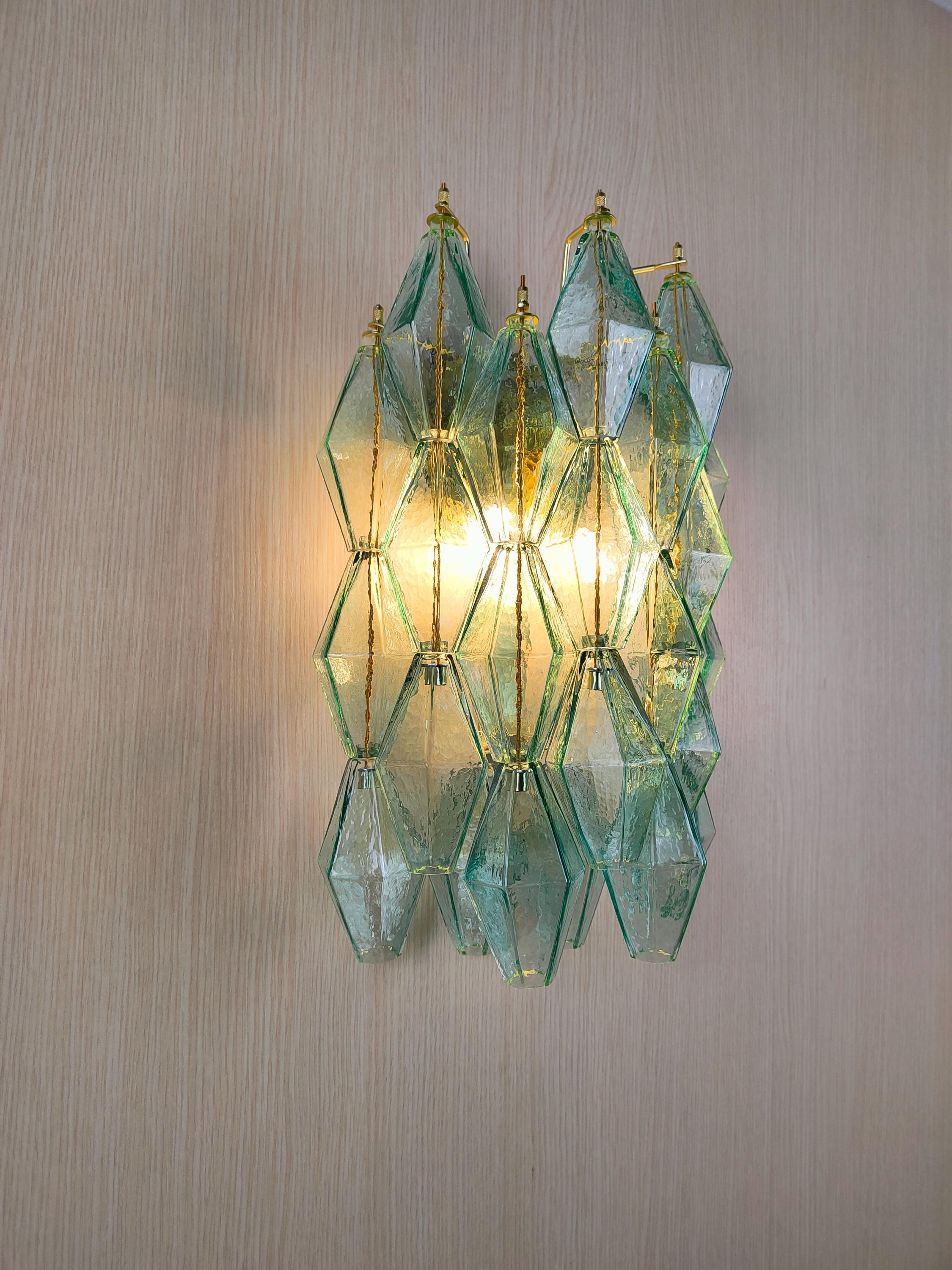 Murano glass poliedri wall sconce in teal color