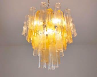 Murano glass Tronchi chandelier in light amber and clear color