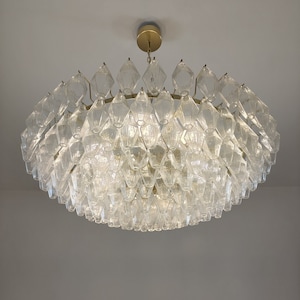 Large Murano glass clear poliedri chandelier