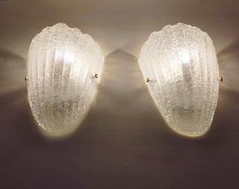 RESERVED LISTING: 5  Murano glass wall sconces clear grained half cup