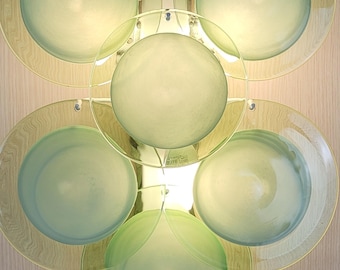 RESERVED LISTING: set of two Murano glass green discs wall sconces
