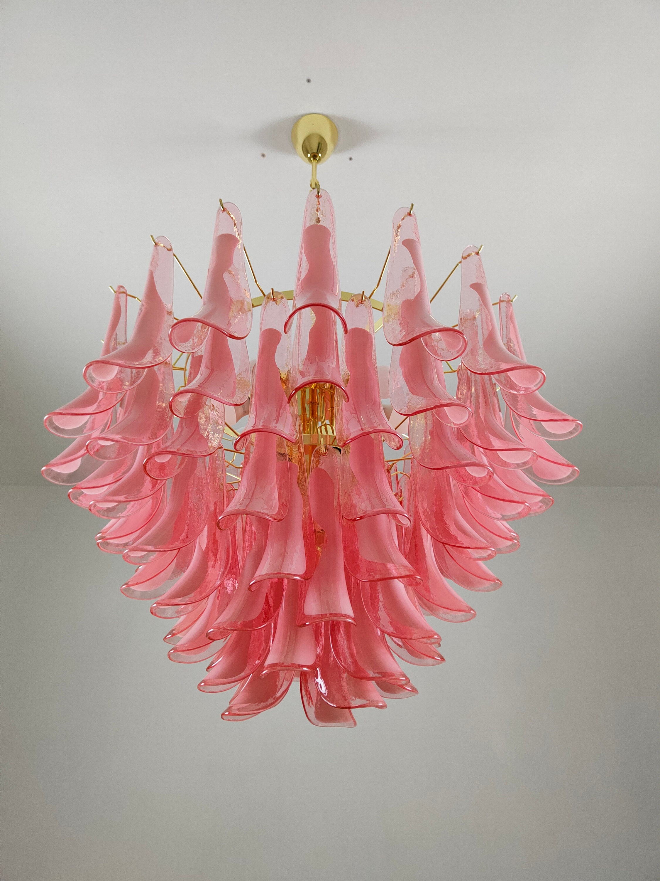 Murano Glass Petal Chandelier in Pink and Clear Color - Etsy