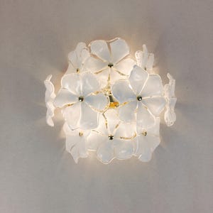 Murano glass white flowers wall sconce 3 tiers