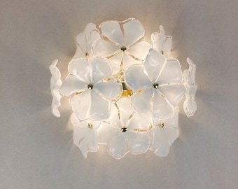 RESERVED LISTING: set of two Murano glass white flowers wall sconce 3 tiers and 1 poliedri sconce