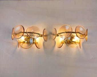 Pair of Murano glass wall sconces with smokey brown Trumpets