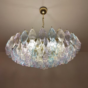 Murano glass polyhedral light turquoise, lavender and clear chandelier
