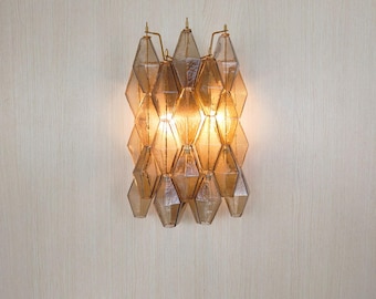 Murano glass poliedri wall sconce in smoky brown color