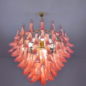 Murano glass petal chandelier in pink and clear color