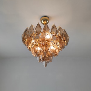 Murano glass polyhedral smokey chandelier