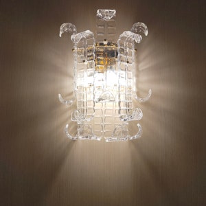Heldere Felci-wandlamp van Muranoglas met gepolijst gouden metalen frame