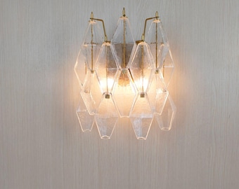 Murano glass poliedri wall sconce in clear  12"x12"