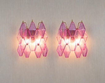 Set of 2 Murano glass poliedri wall sconces in Amethyst  12"x12" a
