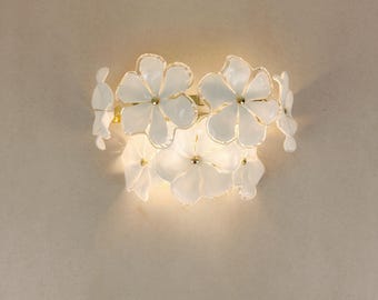 Murano glass white flowers wall sconce 2 tiers