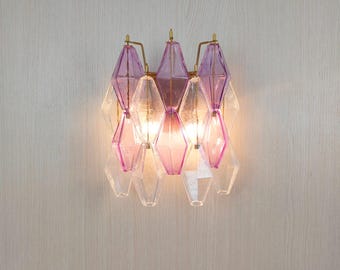 Murano glass poliedri wall sconce in amethyst and clear  12"x12"