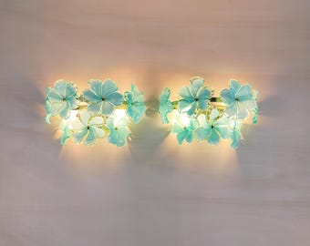 Pair of Murano glass wall sconces with green flowers