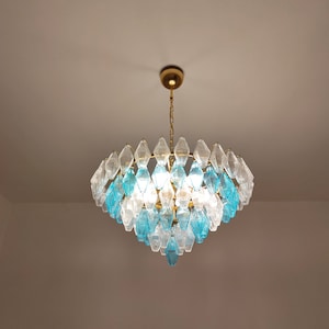 Murano glass polyhedral chandelier in turquoise and clear colors