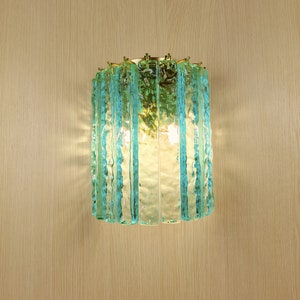 Murano glass green teal icy bars wall sconce