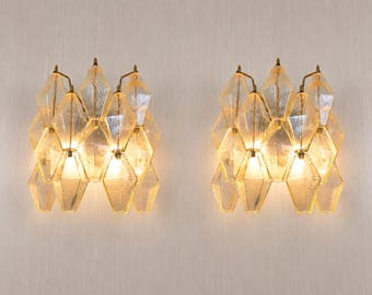 Set of 2 Murano glass poliedri wall sconces in light amber  12"x12"