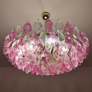 Murano glass poliedri fucshia and clear chandelier