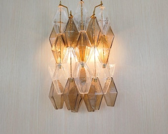 Murano glass poliedri wall sconce in smoky brown and clear color