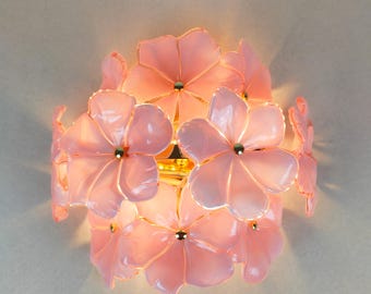 Murano glass pink flowers wall sconce 3 tiers