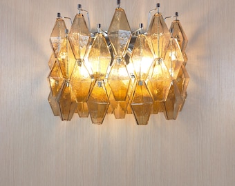 Murano Glass Poliedri wide Wall Sconce - Smokey brown color - Chrome Finish