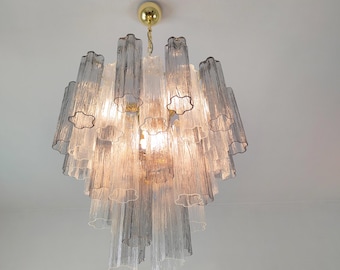 Murano glass Tronchi chandelier in smokey gray and clear color