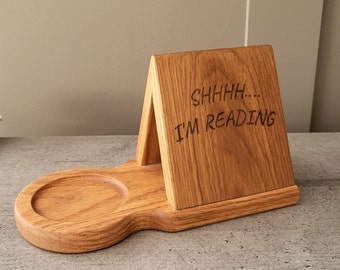 Handcrafted Oak Book Rest, Personalised with name or book quote. Keep Your Pages, book stand, readers gift, gift for him, Gift for her