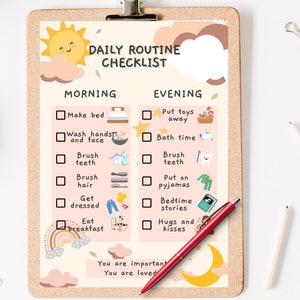 Digital daily routine checklist print for children, nice design with graphics to help young minds develop good habits