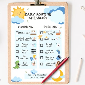 Digital blue daily routine checklist print