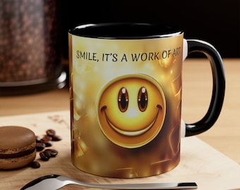 Taza de café con acento de cara sonriente, 11 oz
