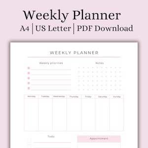 Plantilla de organizador semanal imprimible, planificador semanal, lista de tareas pendientes, planificador diario, plantilla de tareas semanales, planificador de prioridades tamaño A4, carta de EE. UU.